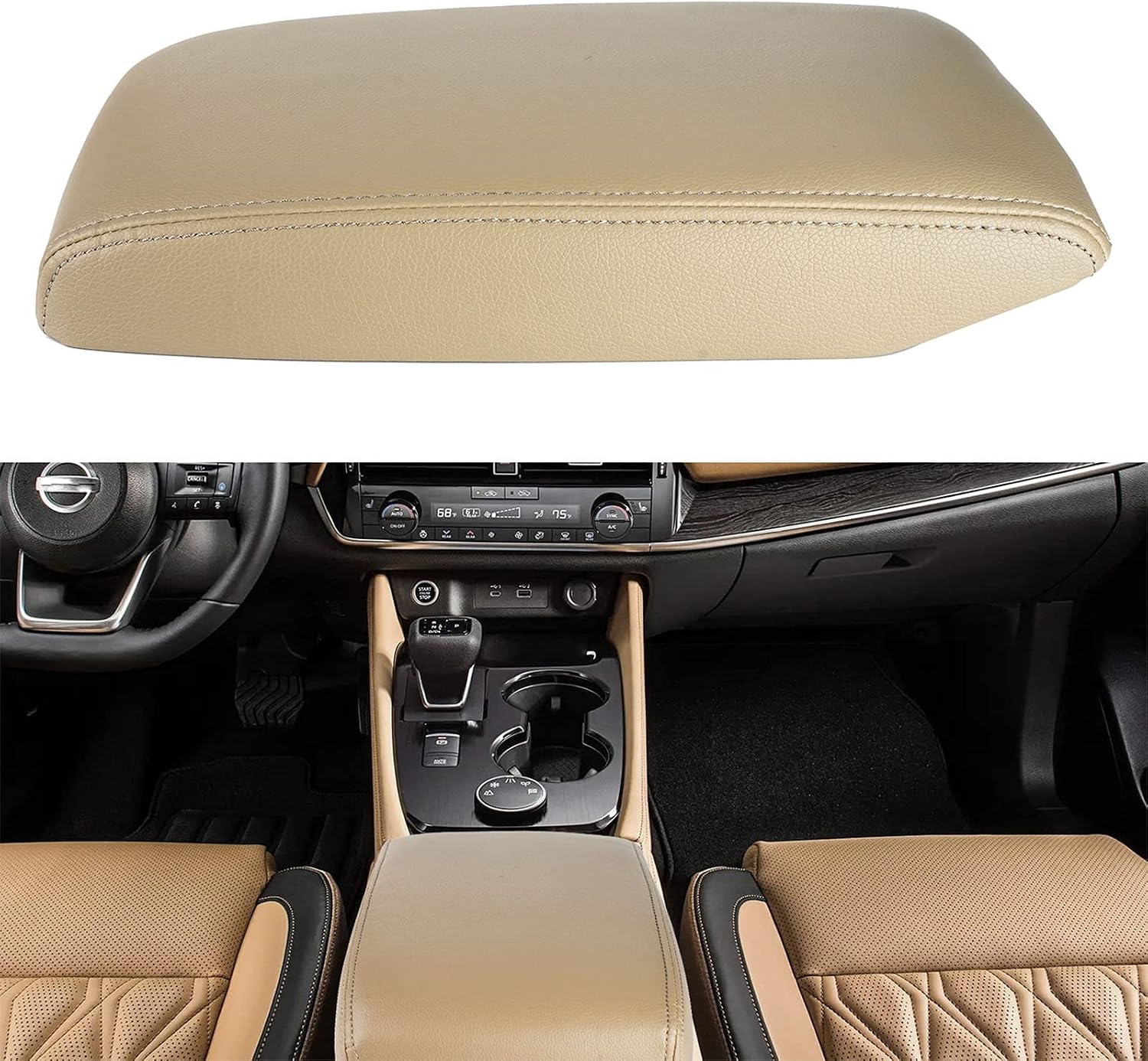 LCWRGS Center Console Armrest Cover Fits for 2008-2014 Toyota Highlander | Leather Arm Rest Cover, Car Middle Console Cover, Beige - Image 3