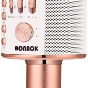BONAOK Wireless Bluetooth Karaoke Microphone,3-in-1 Portable Handheld Karaoke Mic Speaker Machine Home Party Birthday for All Smartphones PC(Q37 Rose Gold)