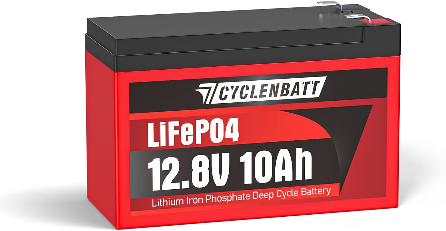 CYCLENBATT 12V 10Ah LiFePO4 Lithium Battery, UL Certified, 5000+ Cycles | 10-Year Life, Lightweight Design with 10A BMS, IP67 Waterproof, for Fish Finder, Marine, Solar, Power Wheels, UPS, HAM Radio